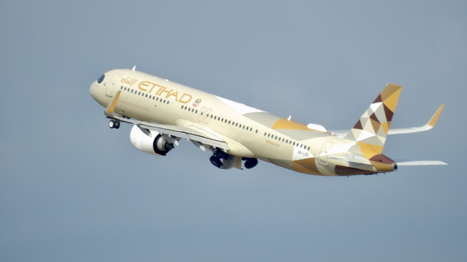 A boeing 787 dreamliner is in mid-flight