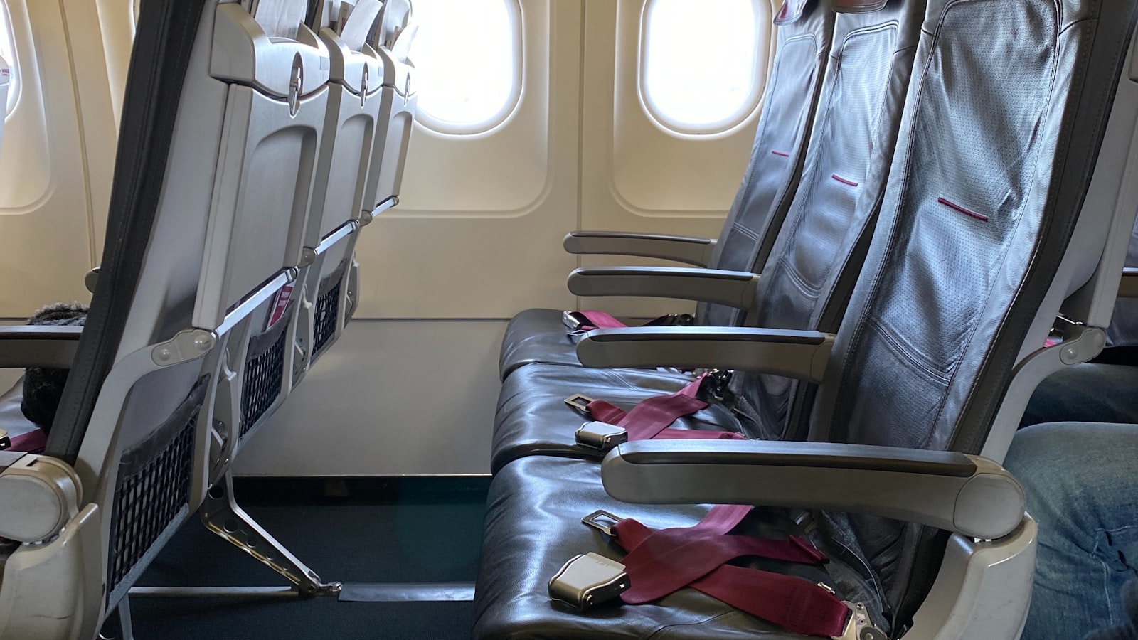 blue and red leather seat